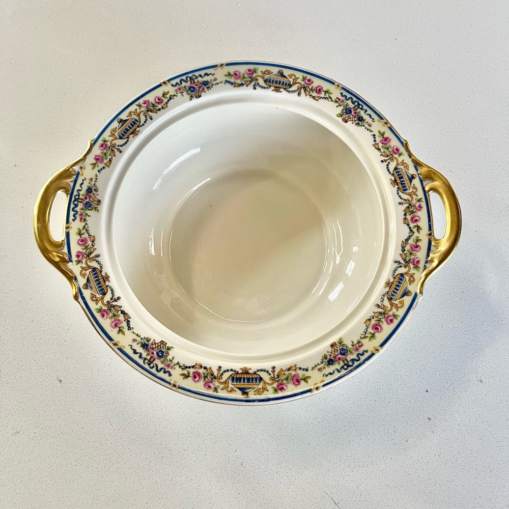 Guerin Pouyat Limoges France Elite Paris Ivory pedestal floral bowl gold handle